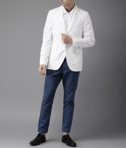 White Single Breasted Cotton Blazer