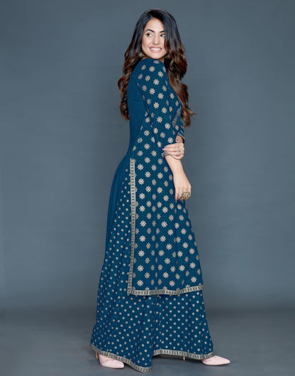 Blue Round Neck Printed Kurta and Palazzo Set