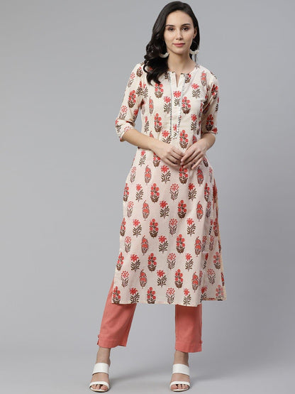 Sweetheart Neck Printed Straight Kurta