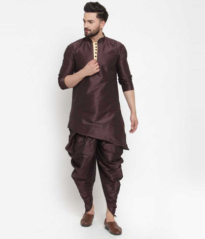 Mandarin Collar Silk Kurta and Dhoti Pant Set