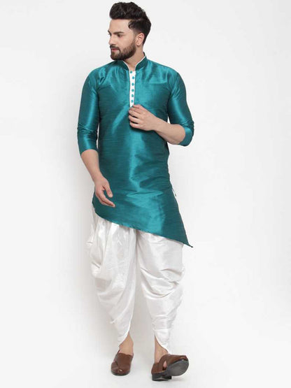 Mandarin Collar Silk Kurta and Dhoti Pant Set