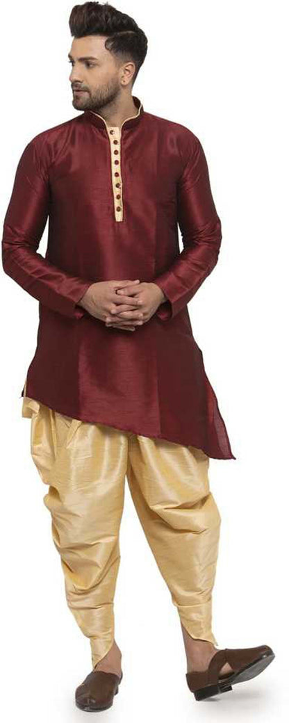 Mandarin Collar Silk Kurta and Dhoti Pant Set