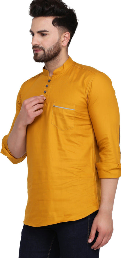 Mandarin Collar Three Quarter Sleeve Solid Straight Kurta