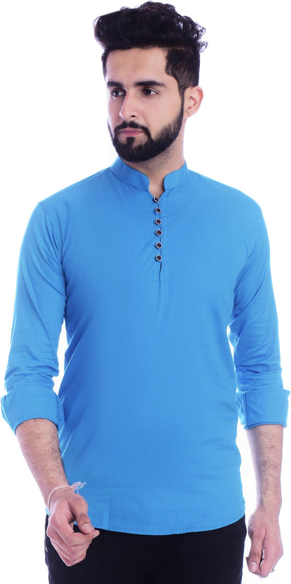 Full Sleeve Mandarin Collar Solid A-line Kurta