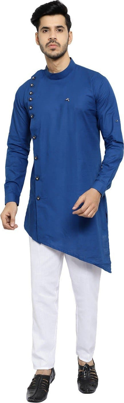 Full Sleeve Mandarin Collar Solid Asymmetric Kurta