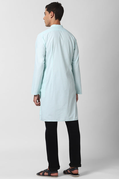 Light Green Mandarin Collar Textured Slim Fit Straight Kurta