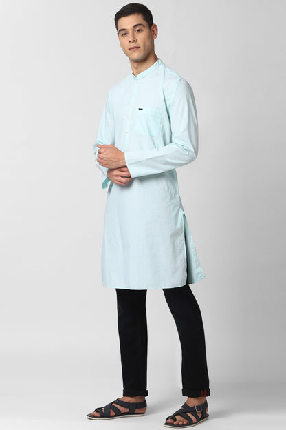 Light Green Mandarin Collar Textured Slim Fit Straight Kurta