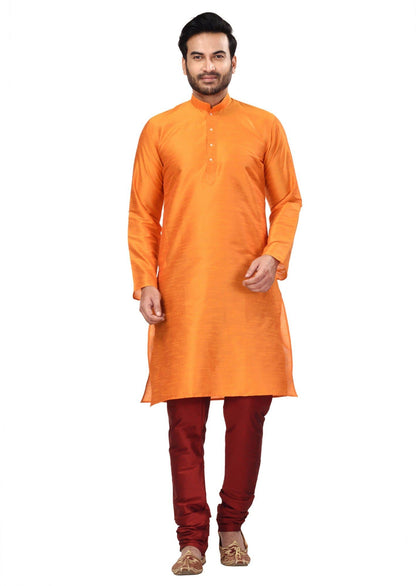 Mandarin Collar Solid Full Sleeve Silk Straight Kurta