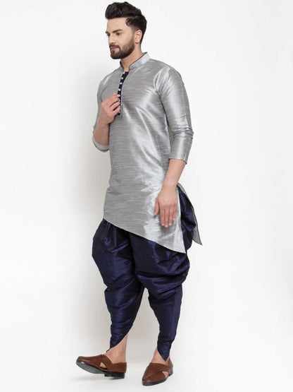 Mandarin Collar Silk Kurta and Dhoti Pant Set