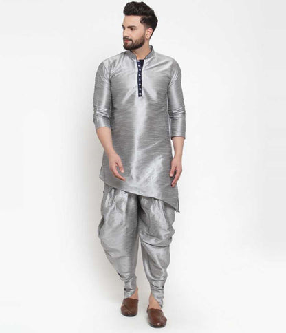 Mandarin Collar Silk Kurta and Dhoti Pant Set