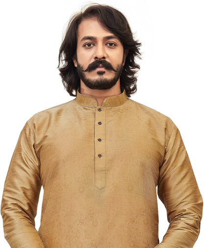 Self Design Mandarin Collar Knee Length Straight Kurta