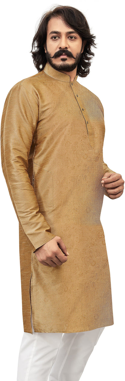 Self Design Mandarin Collar Knee Length Straight Kurta