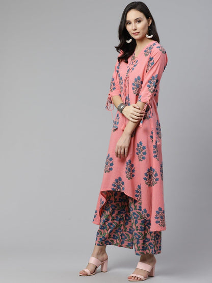 V-Neck Printed Kurta and Palazzo Set