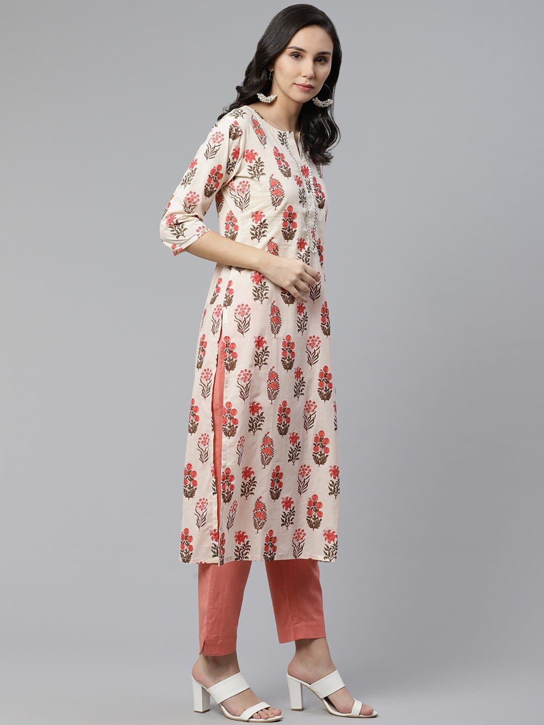 Sweetheart Neck Printed Straight Kurta