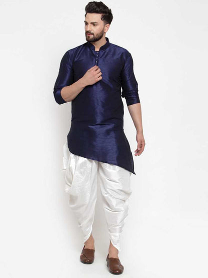 Mandarin Collar Silk Kurta and Dhoti Pant Set