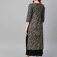 Sweetheart Neck Three Fourth Sleeve Calf Length Printed Straight Kurta