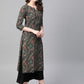 Sweetheart Neck Three Fourth Sleeve Calf Length Printed Straight Kurta