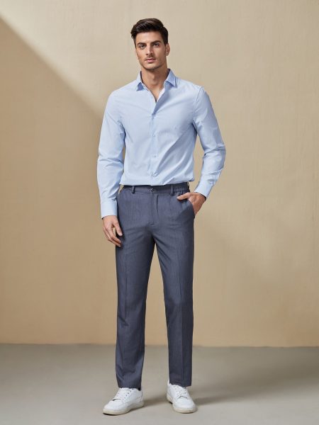 Dark Grey Slant Pocket Zipper Fly Suit Pants
