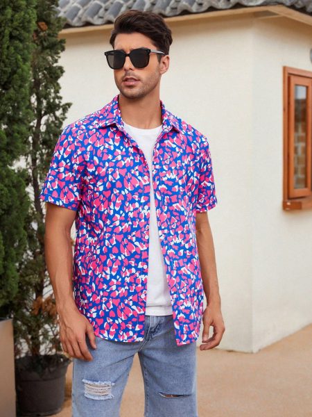 Allover Print Button Front Collar Shirt