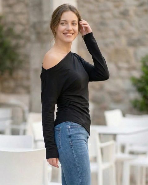 Asymmetric Neck Full Sleeve Side Slit Top