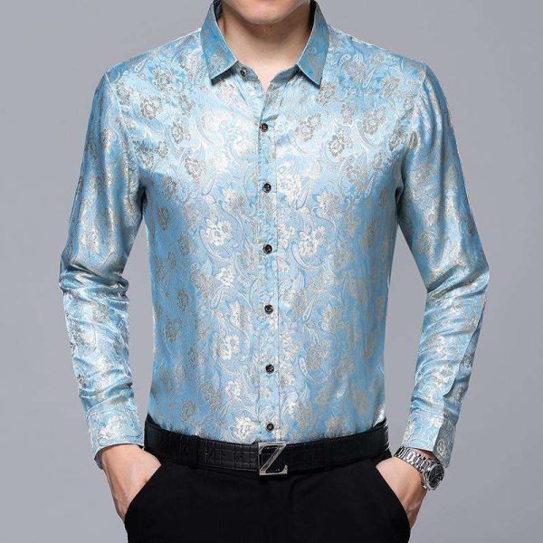 Jacquard Long Sleeve Loose Silk Shirt