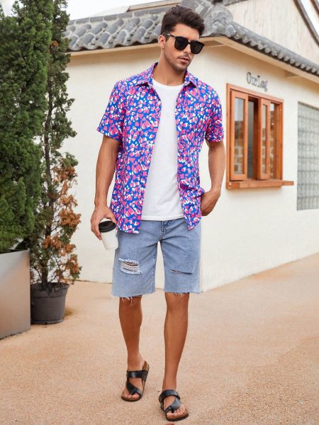 Allover Print Button Front Collar Shirt