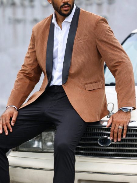Men's Brown Shawl Collar Blazer – Coffee Brown, Colorblock & Occasion-Ready