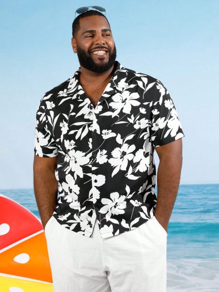 Black White Floral Print Button Front Shirt
