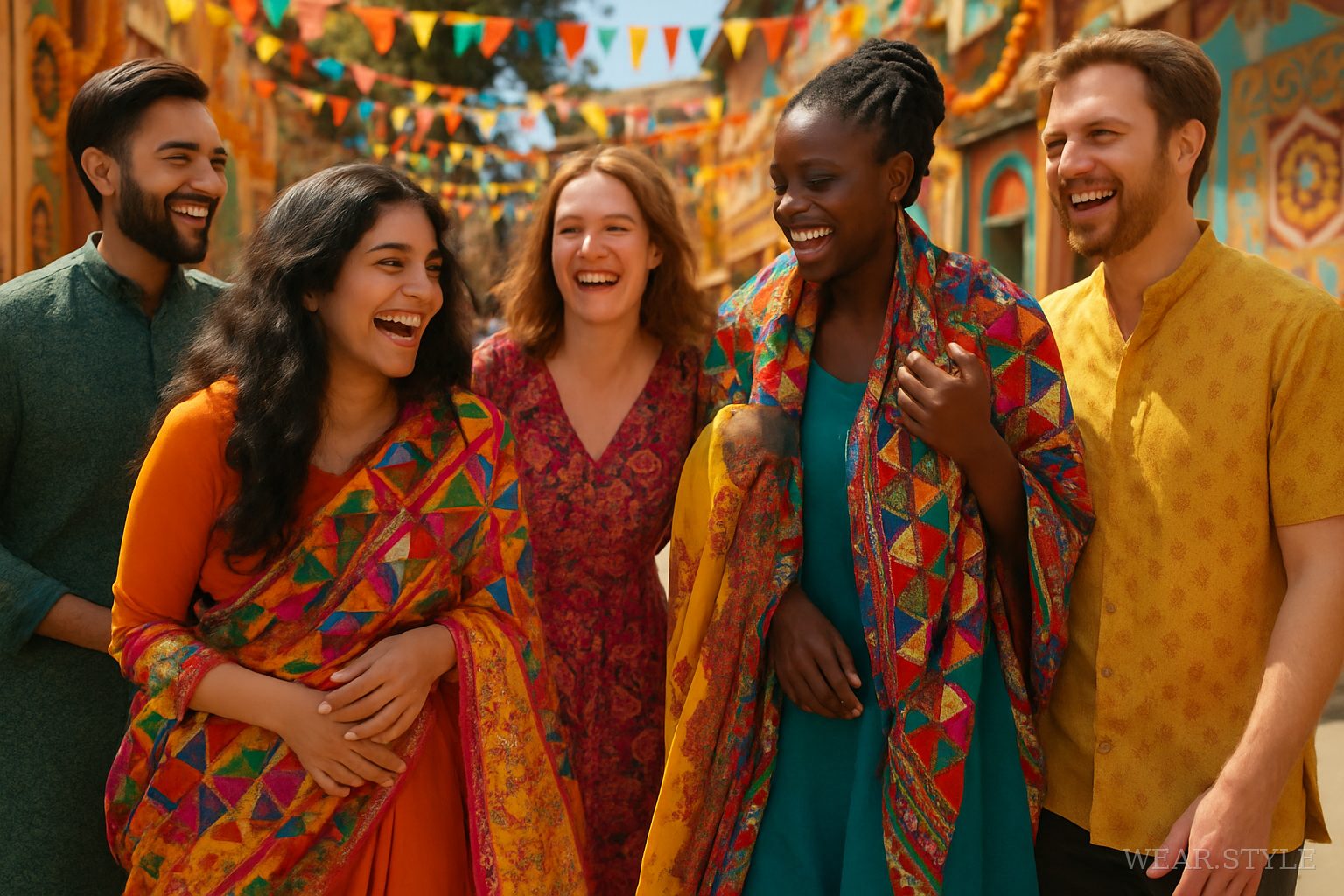 Celebration of Indian textiles at a festival with diverse models in vibrant attire.