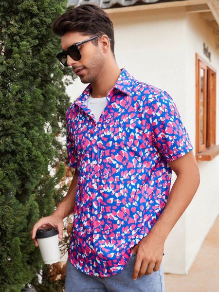 Allover Print Button Front Collar Shirt