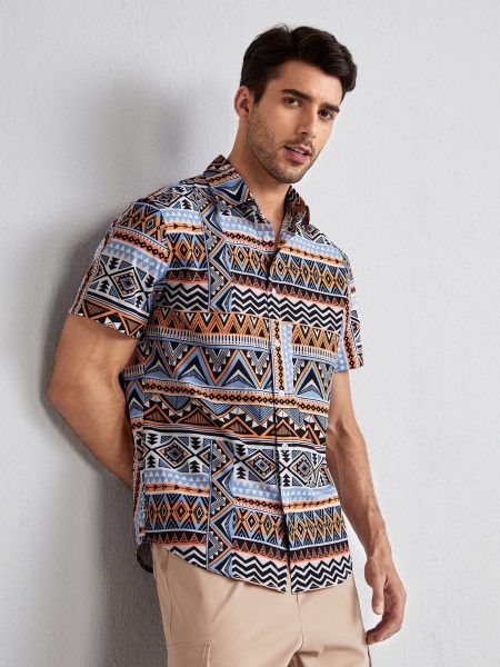 Chevron Geo Print Short Sleeve Shirt