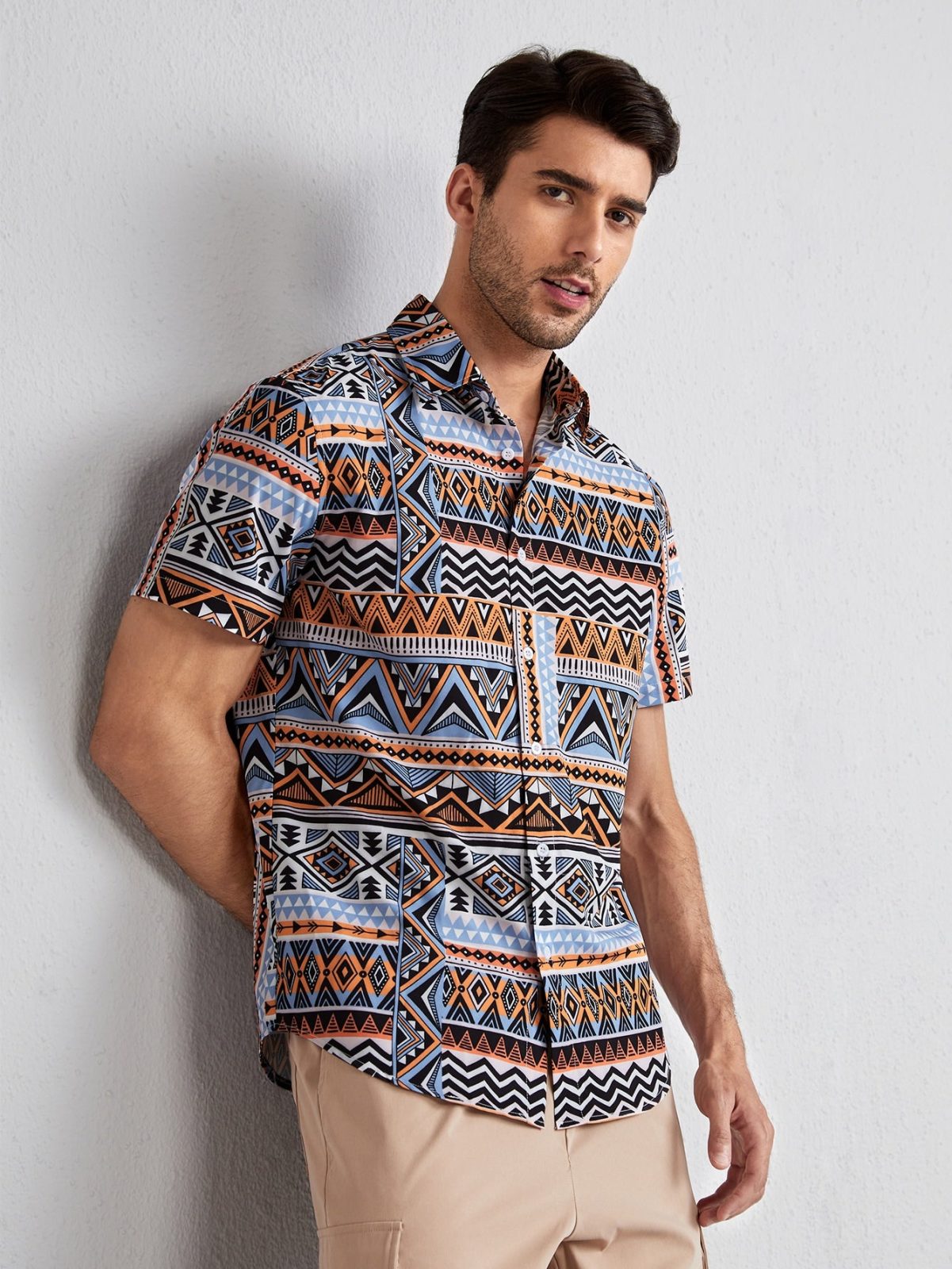 Chevron Geo Print Short Sleeve Shirt
