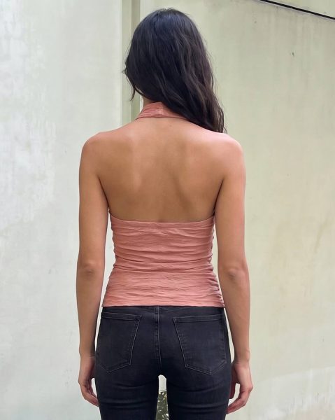 Halter Style Draped Cowl Neck Textured Top