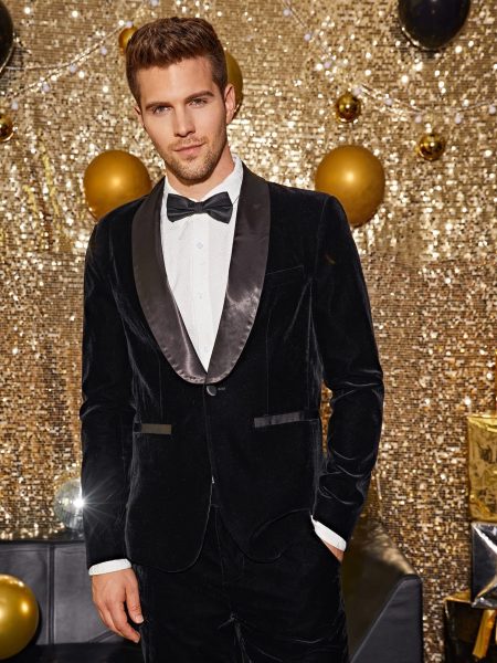 Black Contrast Silky Shawl Collar Velvet Blazer