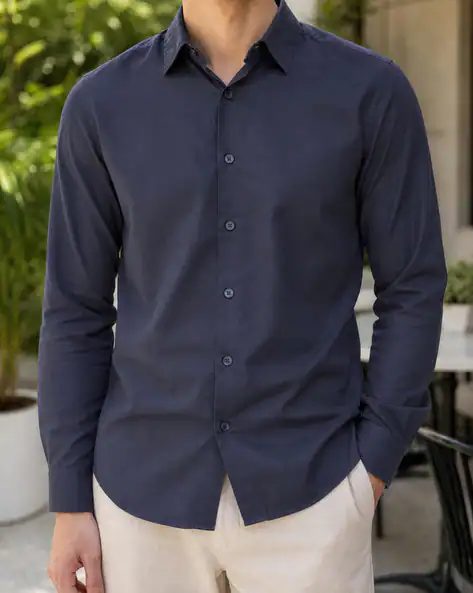 Medium Length Spread Collar Full Sleeve Shirt