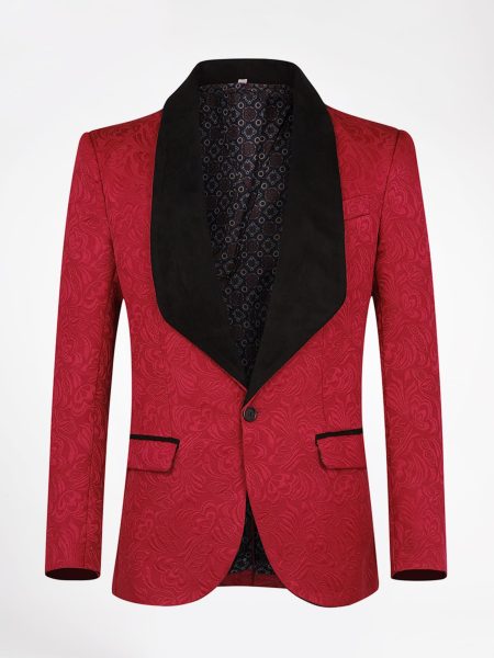 Shawl Collar Contrast Binding Single Button Jacquard Blazer