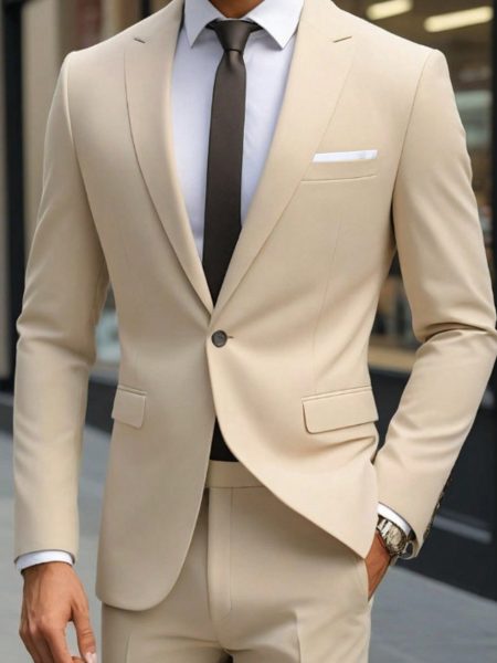 Men's Slim Fit Colorblock Blazer & Trouser Suit Set – Anti-Wrinkle & Office-Ready