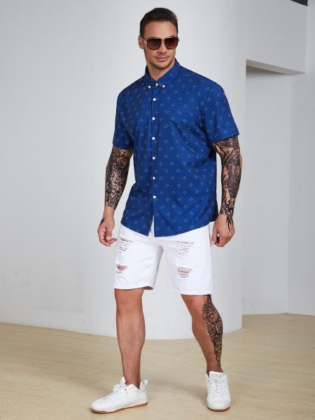 Allover Geo Print Short Sleeve Shirt