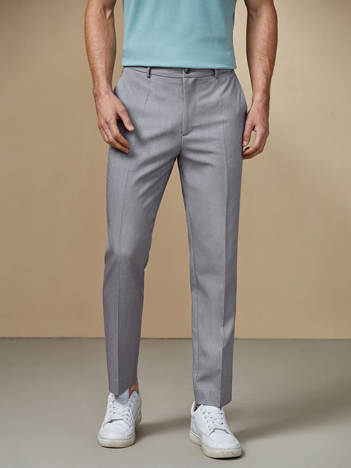 Grey Slant Pocket Zipper Fly Suit Pants