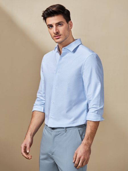 Blue Collared Striped Button Front Shirt
