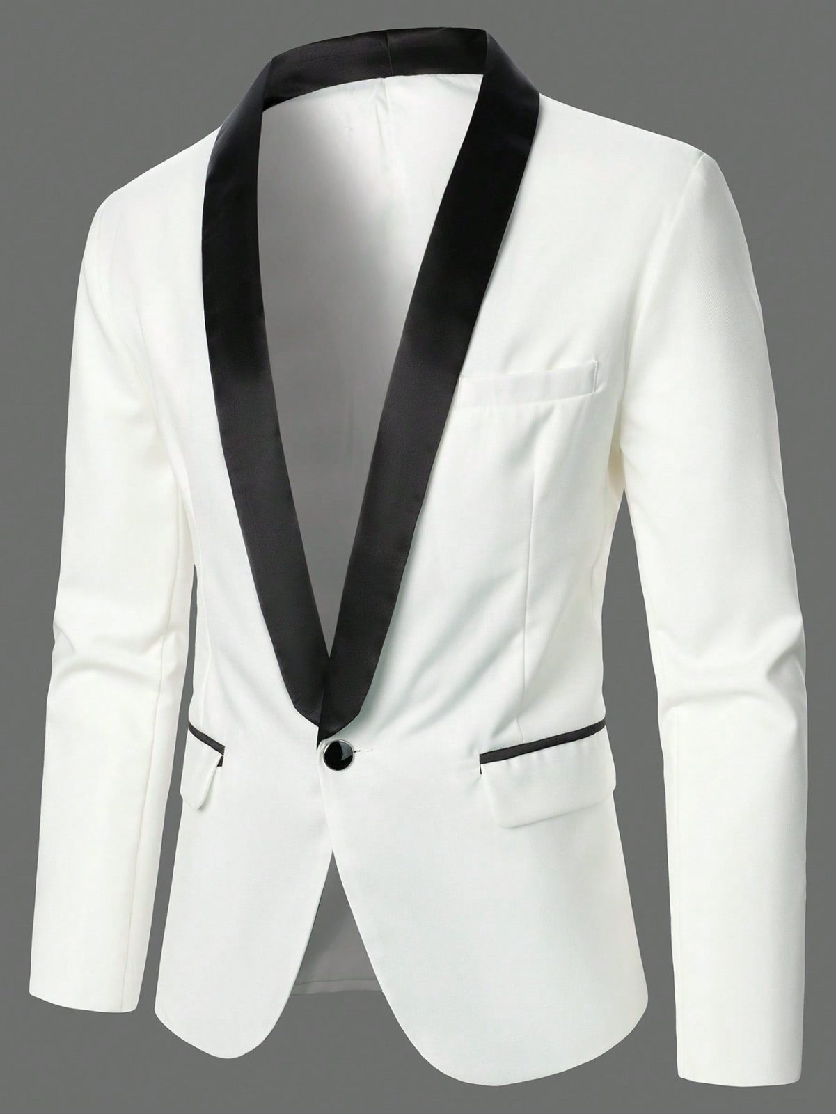 White Contrast Collar Single Button Shawl Collar Blazer