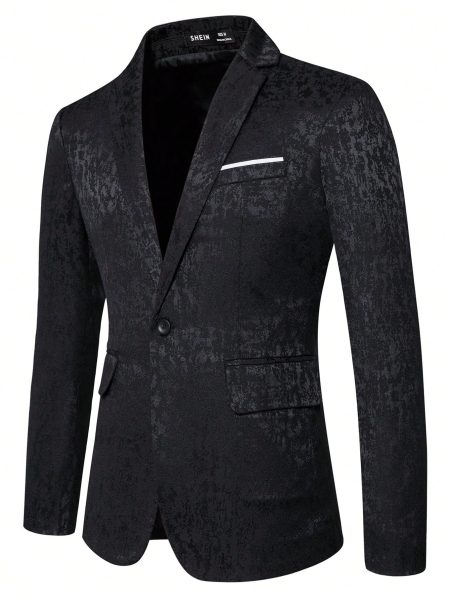 Black Jacquard Single Button Lapel Neck Blazer