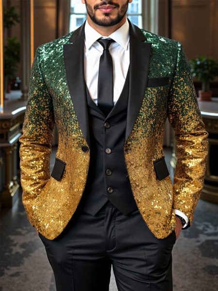 Ombre Color Stand Collar Long Sleeve Sequin Blazer
