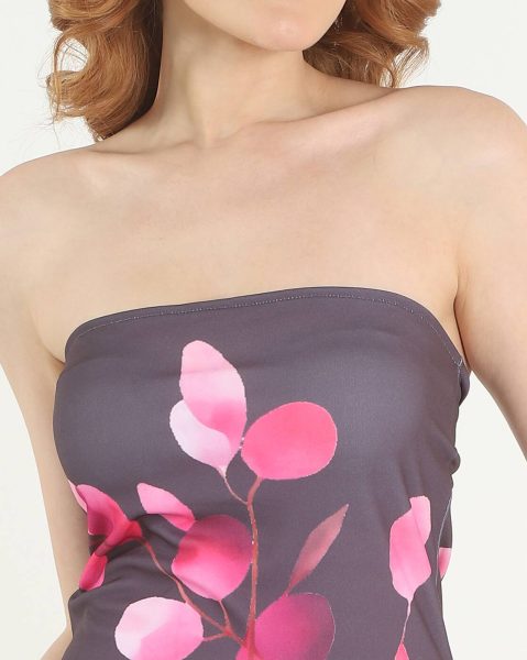 Strapless Leaf Print Mini Bodycon Dress