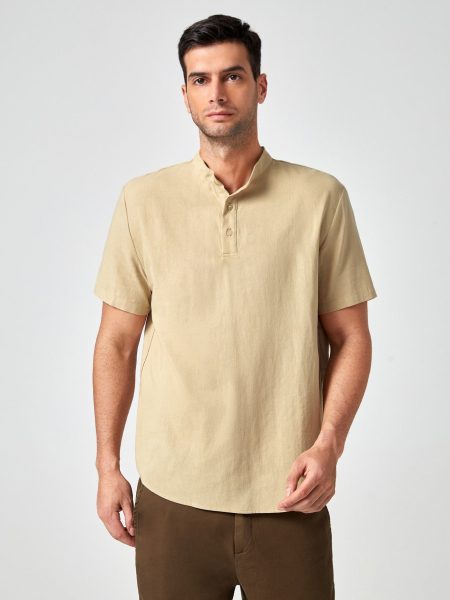 Button Front Mock Neck Half Button Shirt