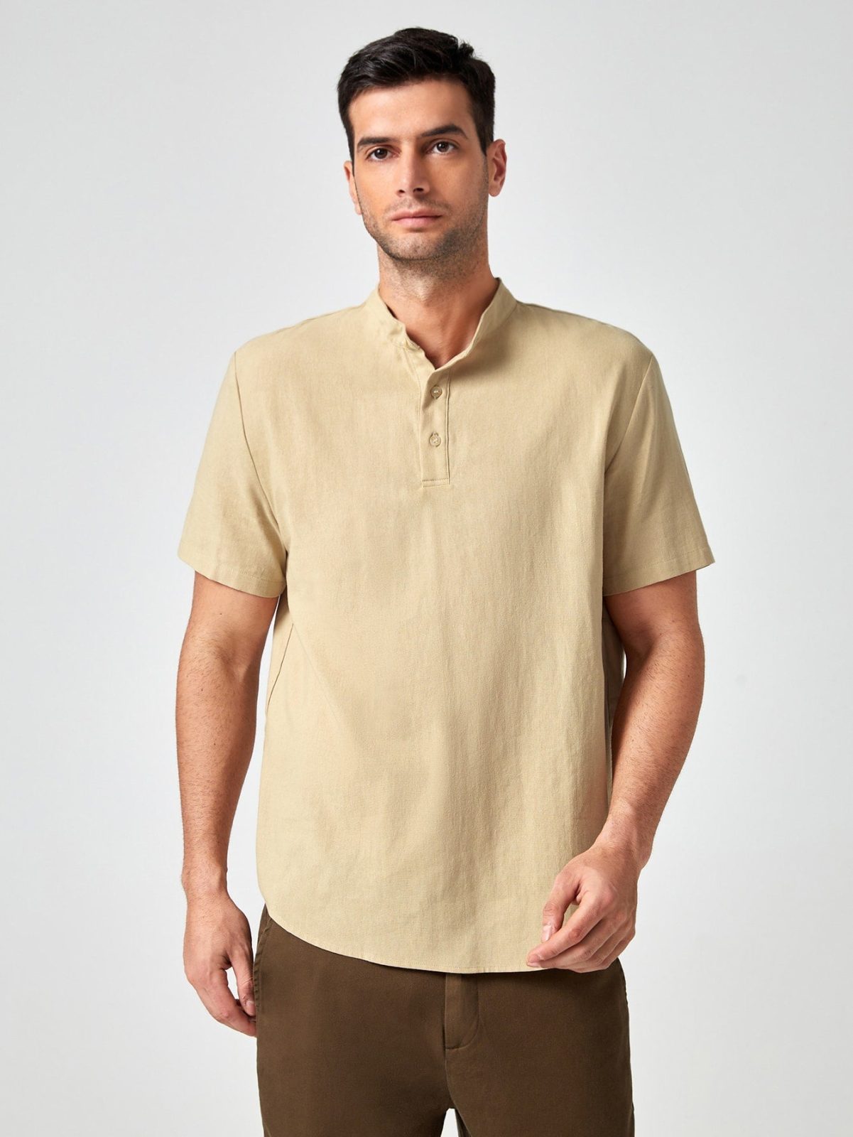 Button Front Mock Neck Half Button Shirt