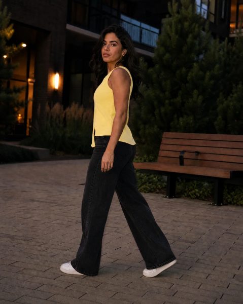 Women Sleeveless Panelled Slit Hem Textured Top
