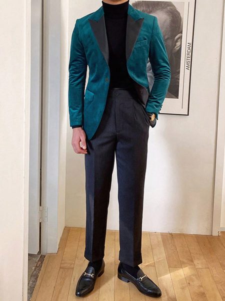 Single Breasted Contrast Panel Blazer & Trouser Suit Set
