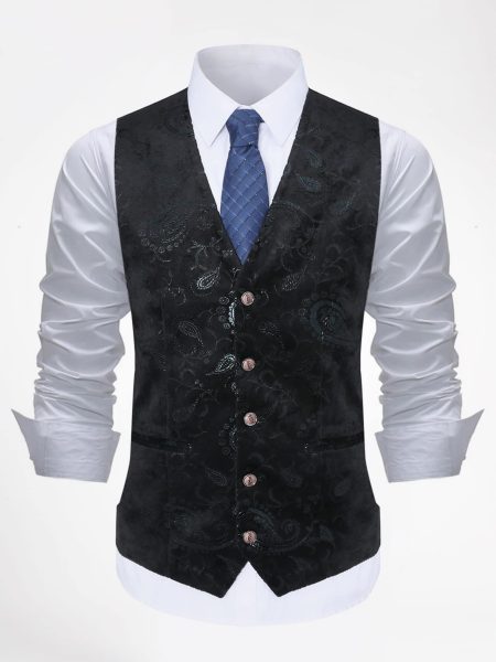 V-Neck Paisley Print Single Breasted Waistcoat