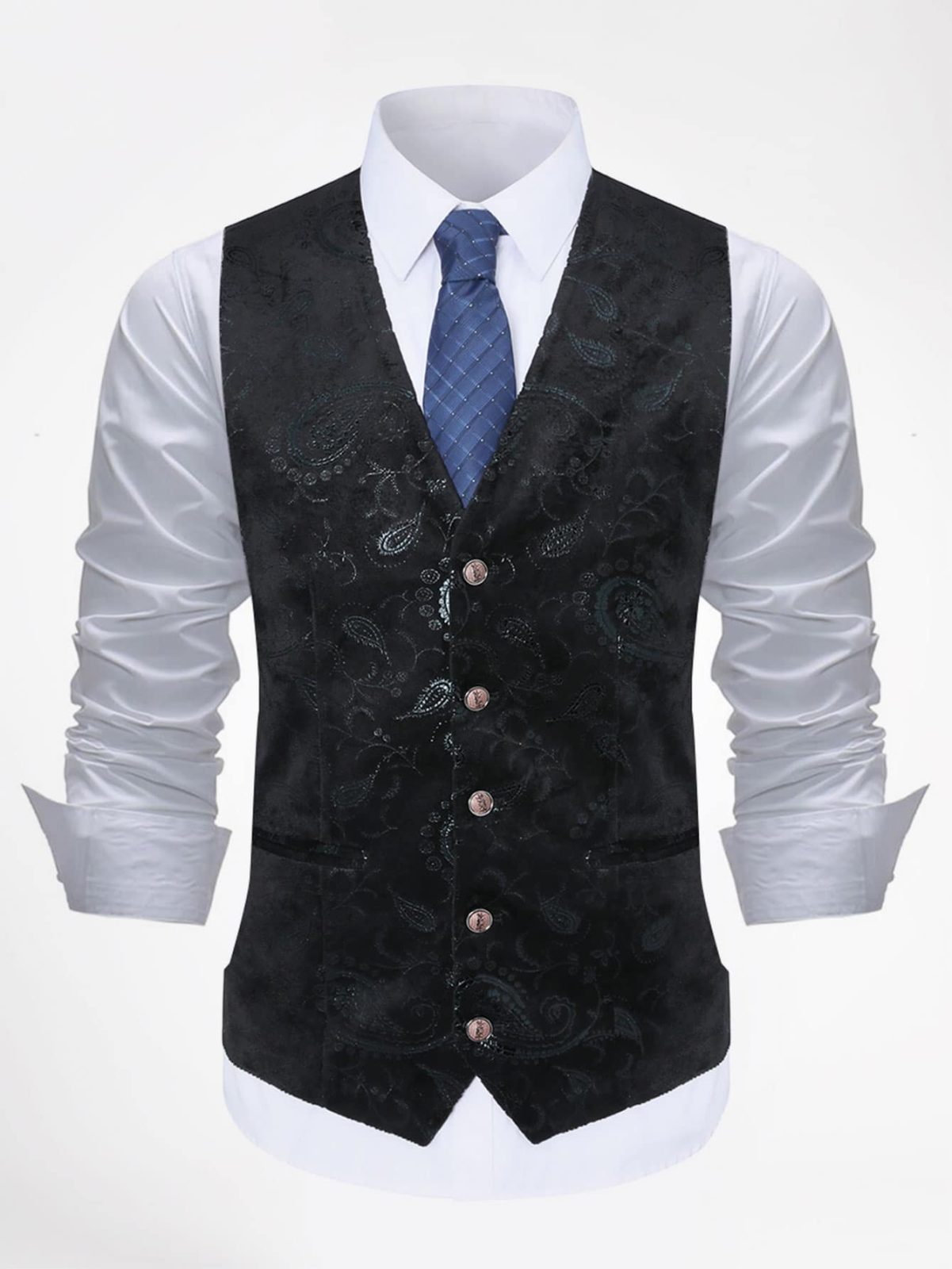 V-Neck Paisley Print Single Breasted Waistcoat